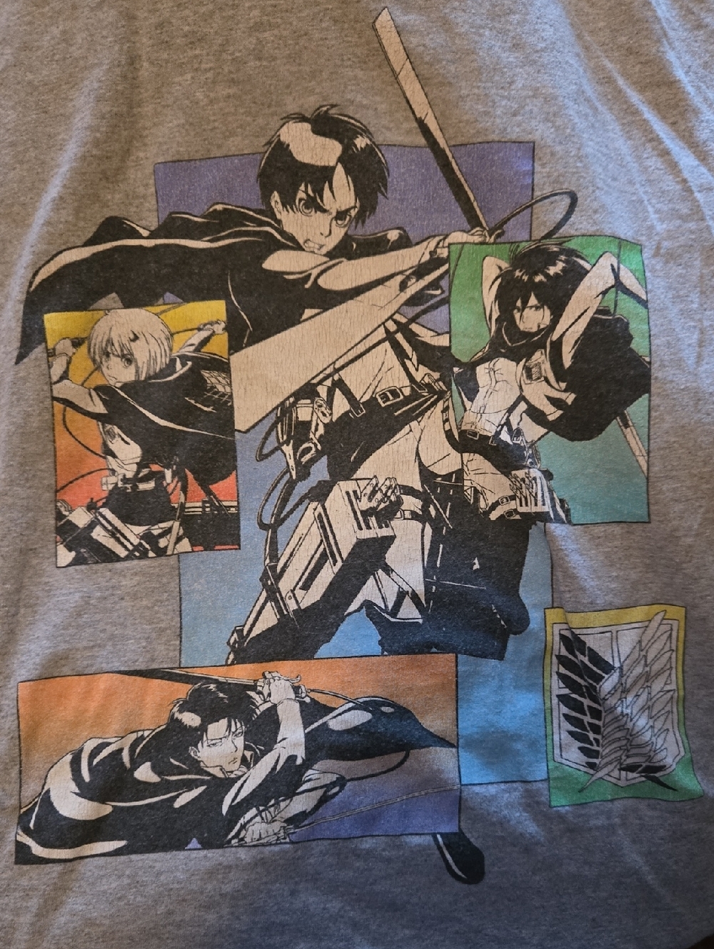 Hot Topic Gray Anime Panel Graphic Tee with Multicolor Accents